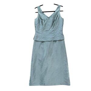 Alex Evenings Cocktail Dress Ice Blue Sleeveless Beaded Sequins Layered Size 8